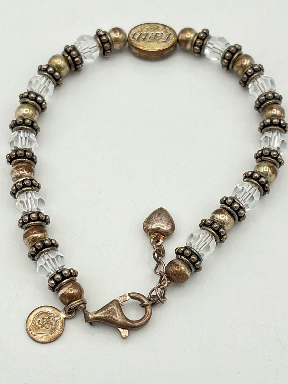 Vintage Silpada 2005 Faith Sterling Silver Oxidized Beaded Crystal Bracelet B098 - Picture 2 of 2